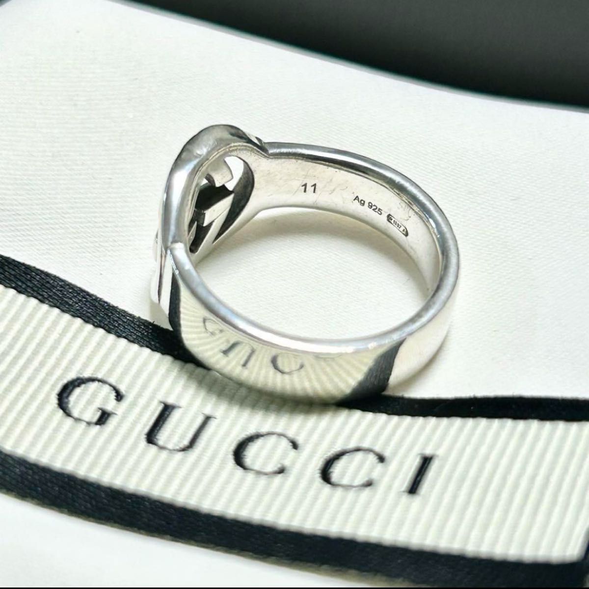 GUCCI グッチ　インターロッキング　ブリット　リング　11号　指輪　ユニセックス　シルバー　美品　ブランド