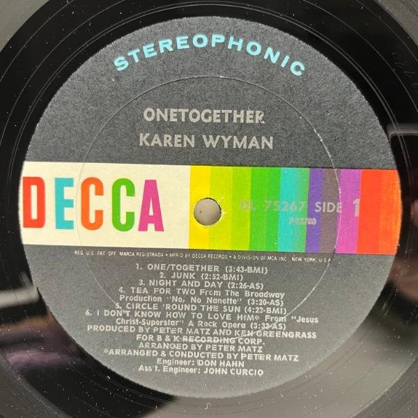 Cut無し!良好! USオリジ 初版マルチバー KAREN WYMAN Onetogether ('71 Decca) カレン・ワイマン 1番人気作 Night And Day ほか_画像3