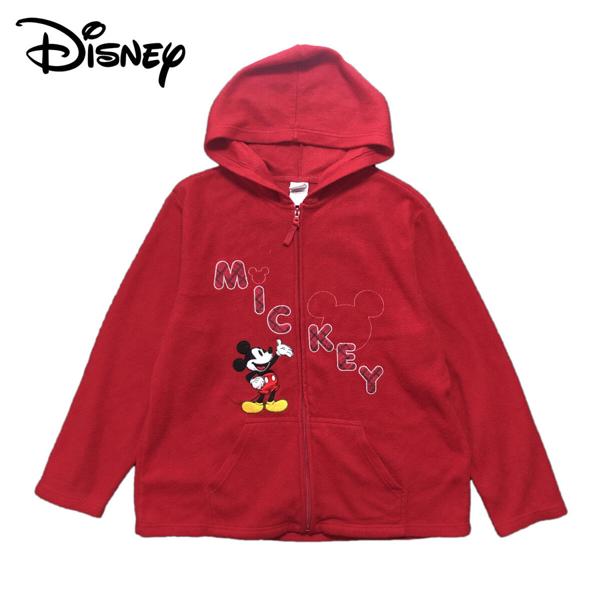 【980円スタート】USA 古着 長袖 フリースパーカ Disney レッド 赤 キッズXL ディズニー ミッキー ディズニーランド 古着卸 激安 BE0094_画像1