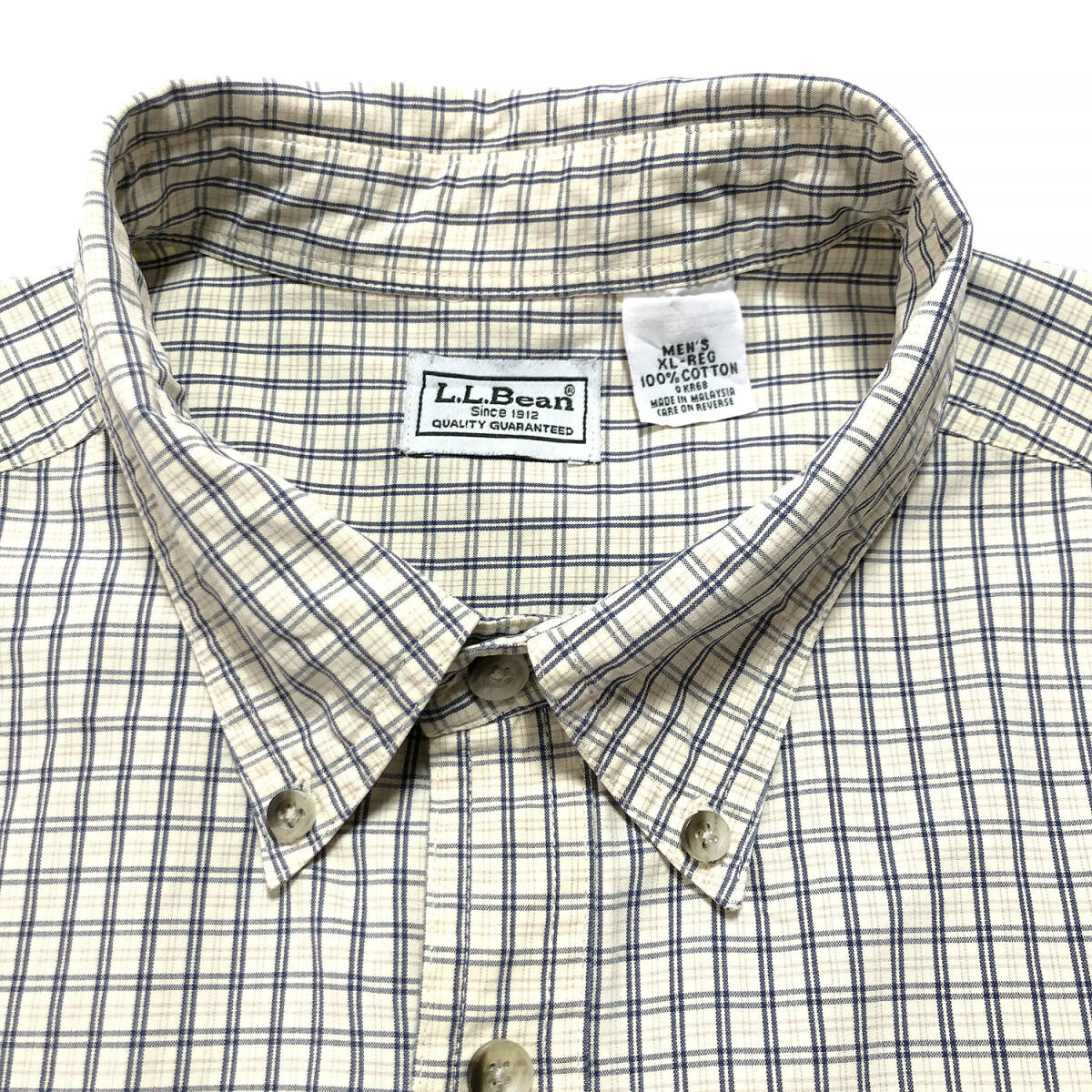 【980円スタート】USA古着 長袖シャツ BDシャツ L.L.Bean エルエルビーン イエロー系 チェック柄 メンズXL ボタンダウン カジュアル BG0183の画像3