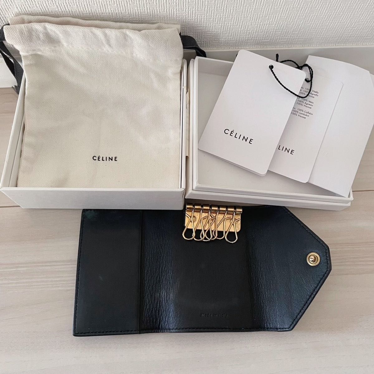 セリーヌ　celine キーケース　key case トリコロール レザー 黒　フィービー