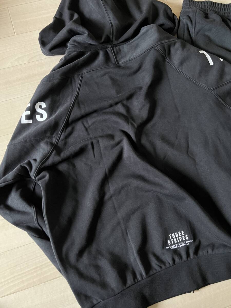 adidas■アディダス〔M〕THREE STRIPES 上下 セット パーカー スウェットパンツ 黒 ブラック 白 フレンチテリー〔裏パイル織〕 24'春_画像4