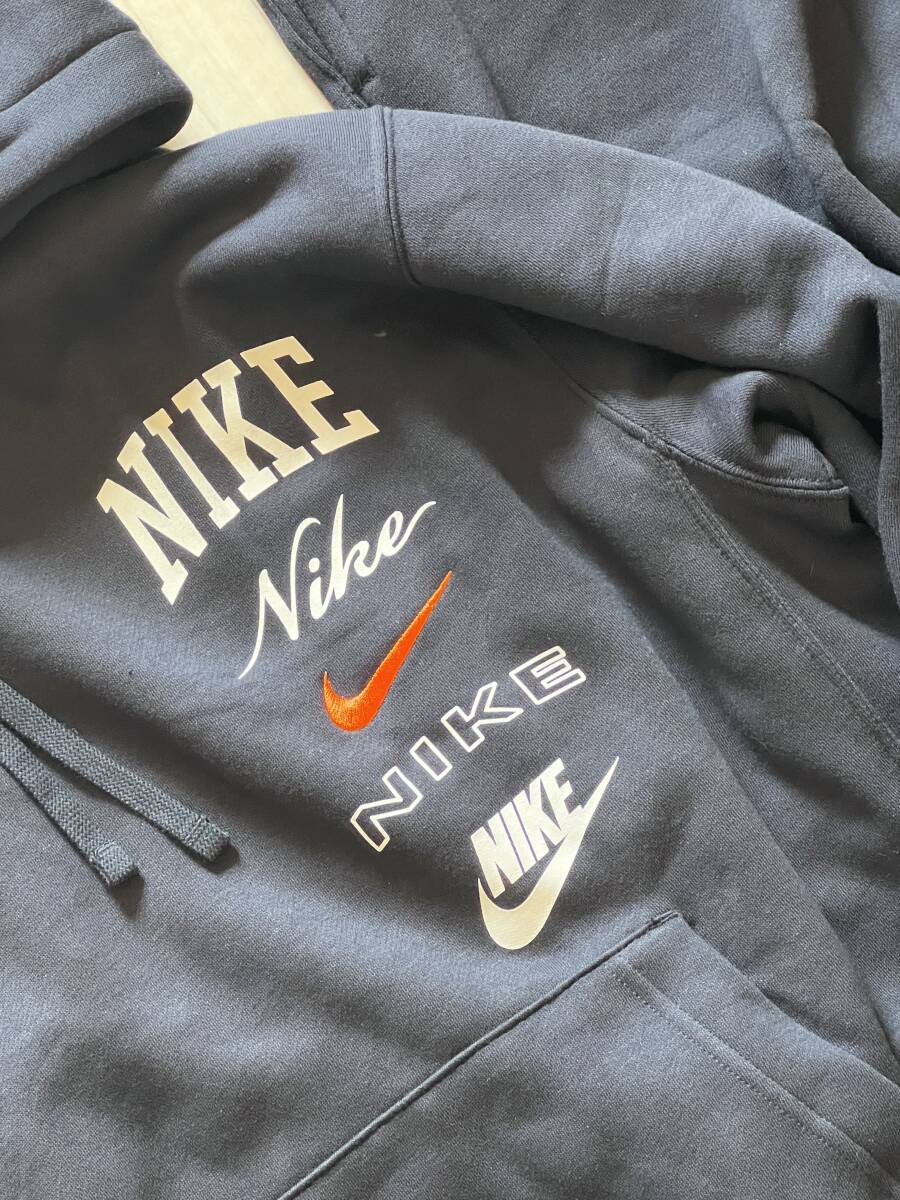 ナイキ■NIKE swoosh 〔XL〕パーカー パンツ 上下セット スウェット ロゴ 刺繍 プリント セットアップ 黒 ブラック 裏起毛 正規品 _画像4