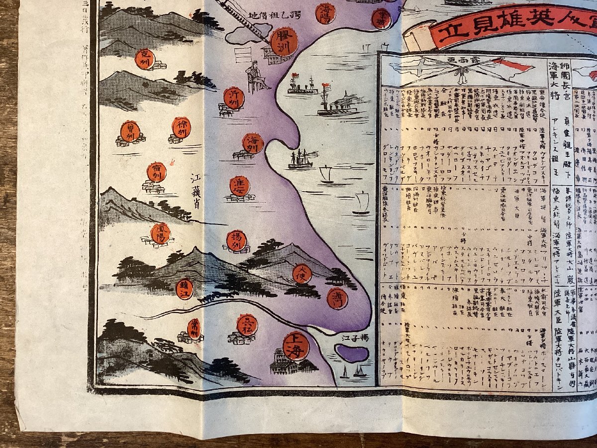 LL-7174■送料込■早見日露戦争地図 1904年 満州 中国 ロシア 朝鮮 上海 北京 陸軍 海軍 軍艦 戦艦 一覧表 地形 地図 /くFUらの画像5