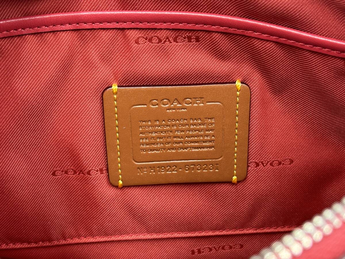 COACH コーチ 2WAY ショルダー バッグ 673231 レザー レッド シグネチャー 型押し レディース 本革 赤_画像9