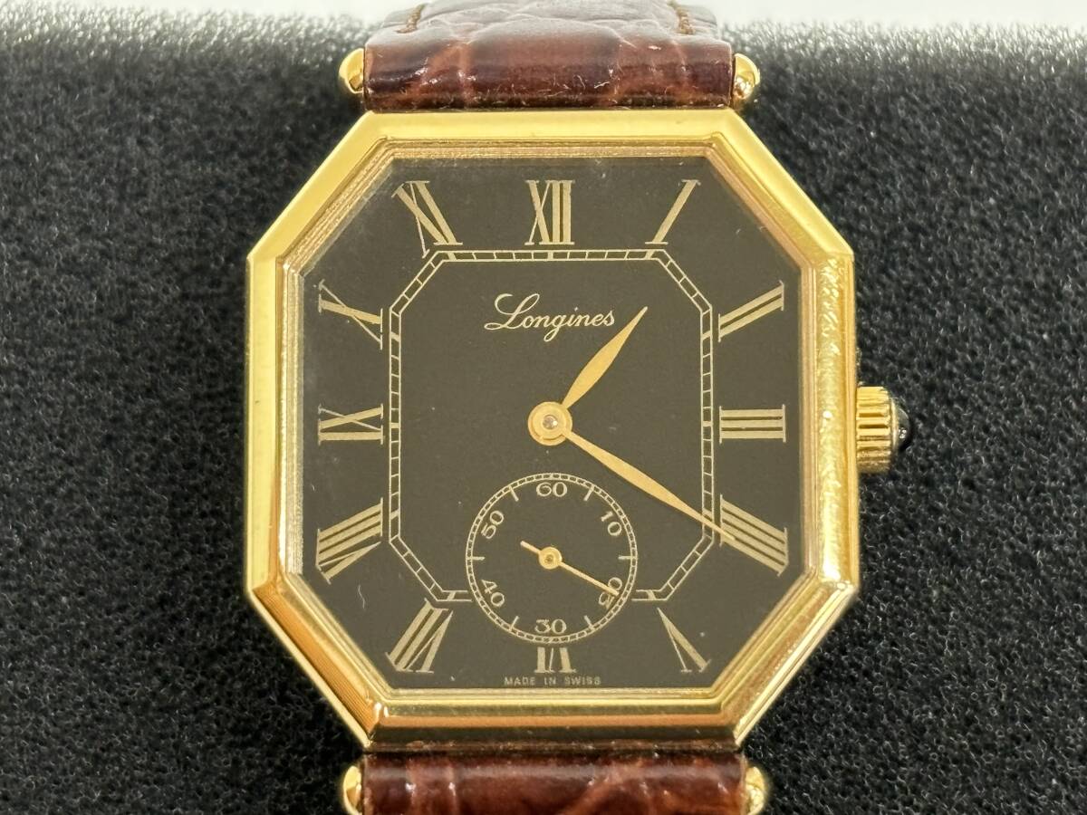 ★稼働品★ LONGINES ロンジン 手巻き 純正尾錠 黒文字盤 オクタゴン 150周年記念モデル メンズ 腕時計 ブラック×ゴールド スイス製_画像1