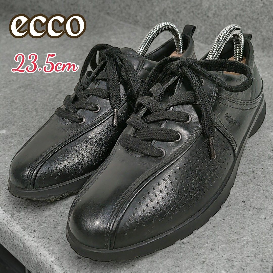 ecco◎レザースニーカー(23.5)コンフォートシューズ ウォーキングシューズ ブラック 黒