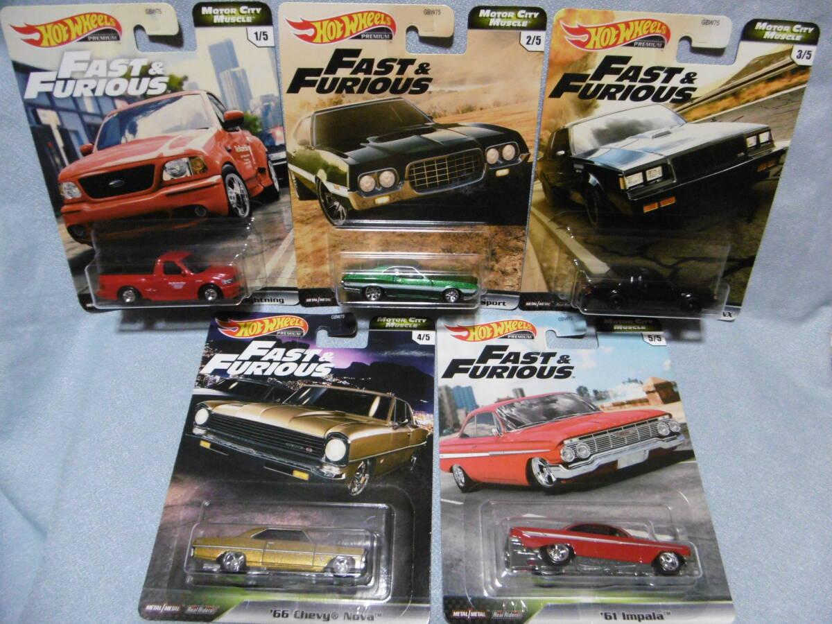 未開封未使用品 1/64 Hot WHeeLs PREMIUM FAST & FURIOUS MOTOR CITY MUSCLE 5台組 _画像1