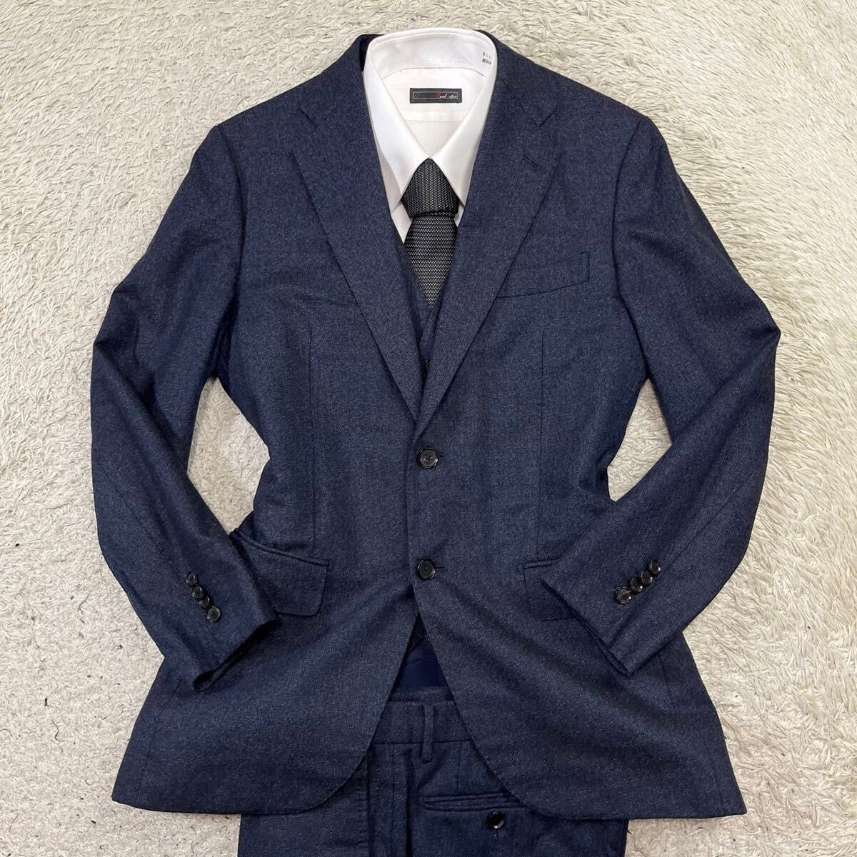  Ships Loro Piana [. height. 3 piece ]SHIPS Loro Piana suit setup three-piece jacket tweed navy dark blue M rank 