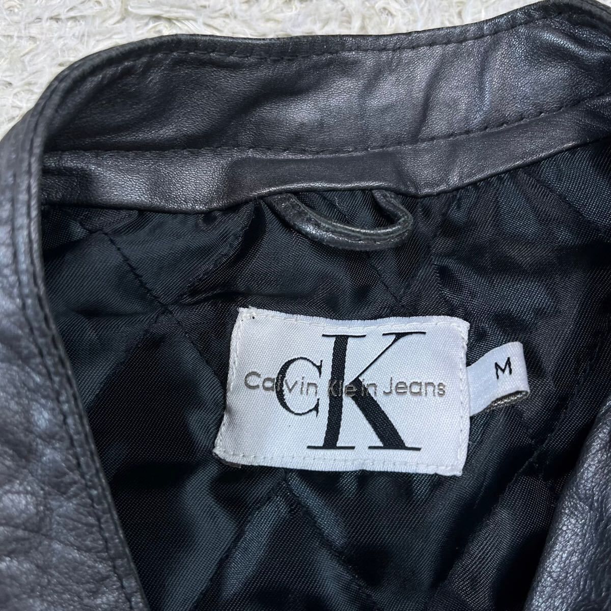 超希少！カルバンクライン【幻の本革】Calvin Klein レザージャケット　ライダース　本革　シルバー　キルティング　希少色　M_画像4