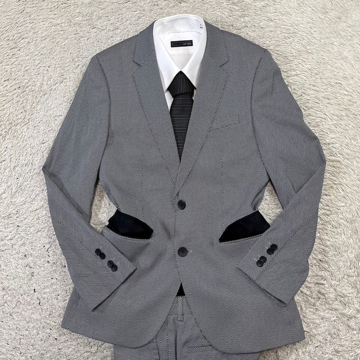  Hugo Boss [ overflow feeling of luxury ]HUGO BOSS suit setup tailored jacket weave pattern birz I style gray M rank 