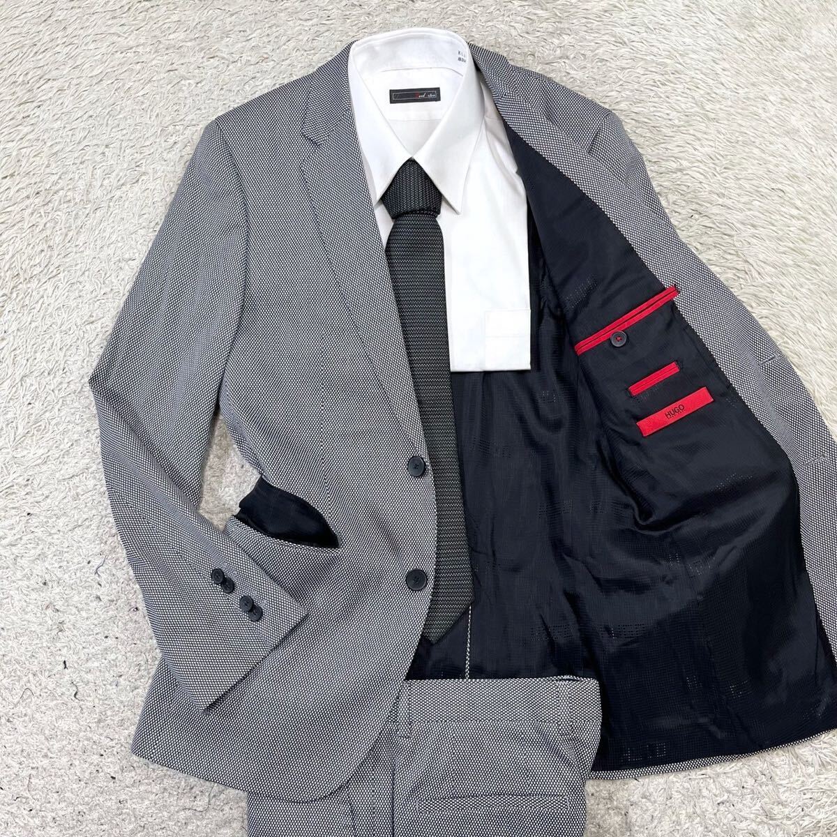  Hugo Boss [ overflow feeling of luxury ]HUGO BOSS suit setup tailored jacket weave pattern birz I style gray M rank 