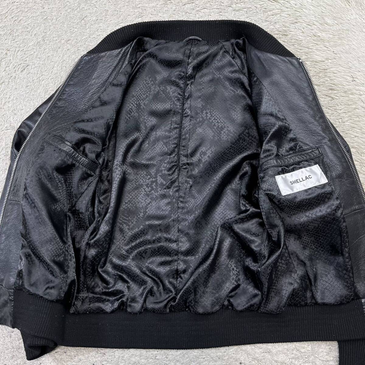  shellac [. height. go-to leather ]SHELLAC leather jacket Rider's blouson .. leather original leather python print black black 