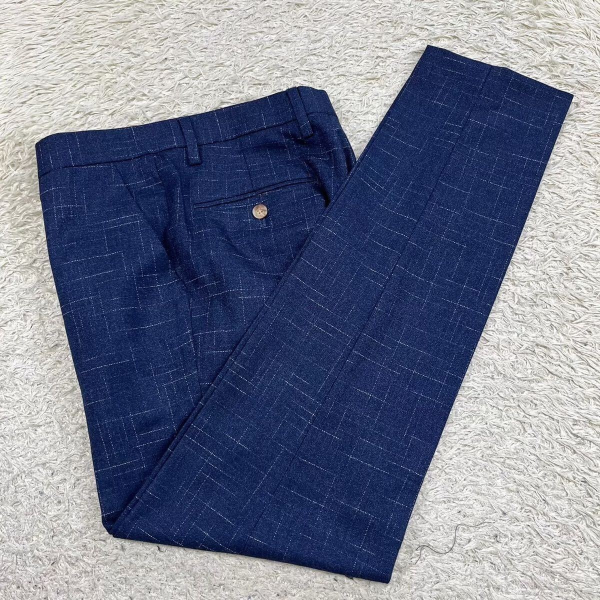 [ new goods * rare size ]CEEN suit setup three-piece 3 piece check blue blue XL