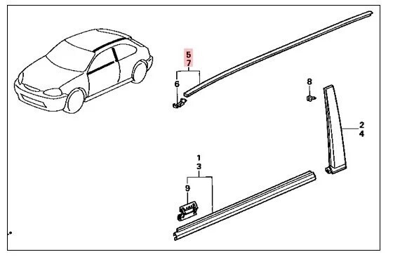 新品 ホンダ シビック タイプR 正規 純正品 ルーフモール ディング 左右２個（1set） EK4 タイプR EK9 モール TypeR EK2、EK3、_画像6