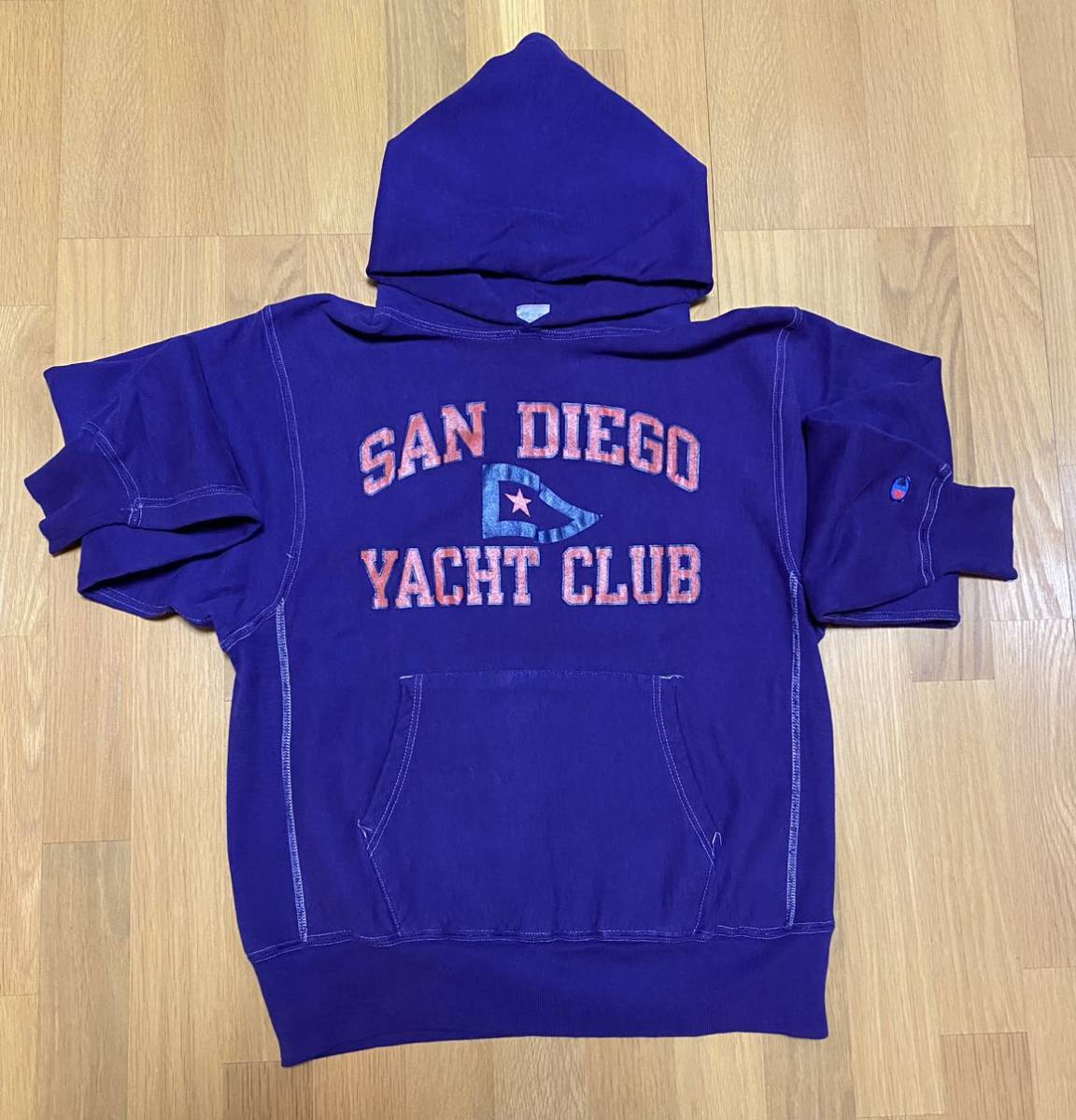 90s SAN DIEGO YACHT CLUB / Champion REVERSE WEAVE パーカー L 刺繍タグ / チャンピオン リバースウィーブ 古着 後染め_画像2