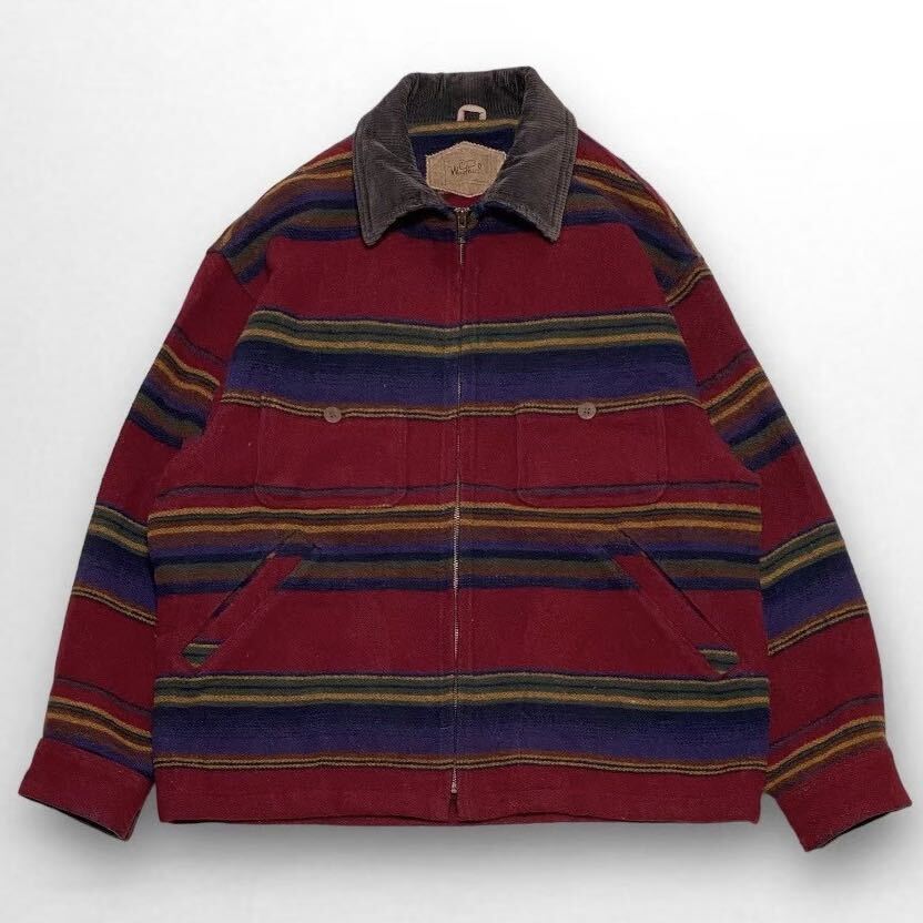 【古着】 90’s USA製 Woolrich ウールリッチ ウールジャケット ネイティブ ボーダー 襟コーデュロイの画像1