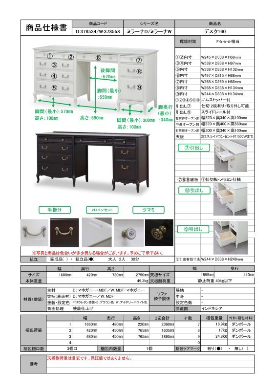 TOKAI KAGU/ Tokai furniture industry MilanaD mirror naD dresser desk 160 3 point set ( desk 160* mirror * stool ) Manufacturers direct delivery commodity installation included 