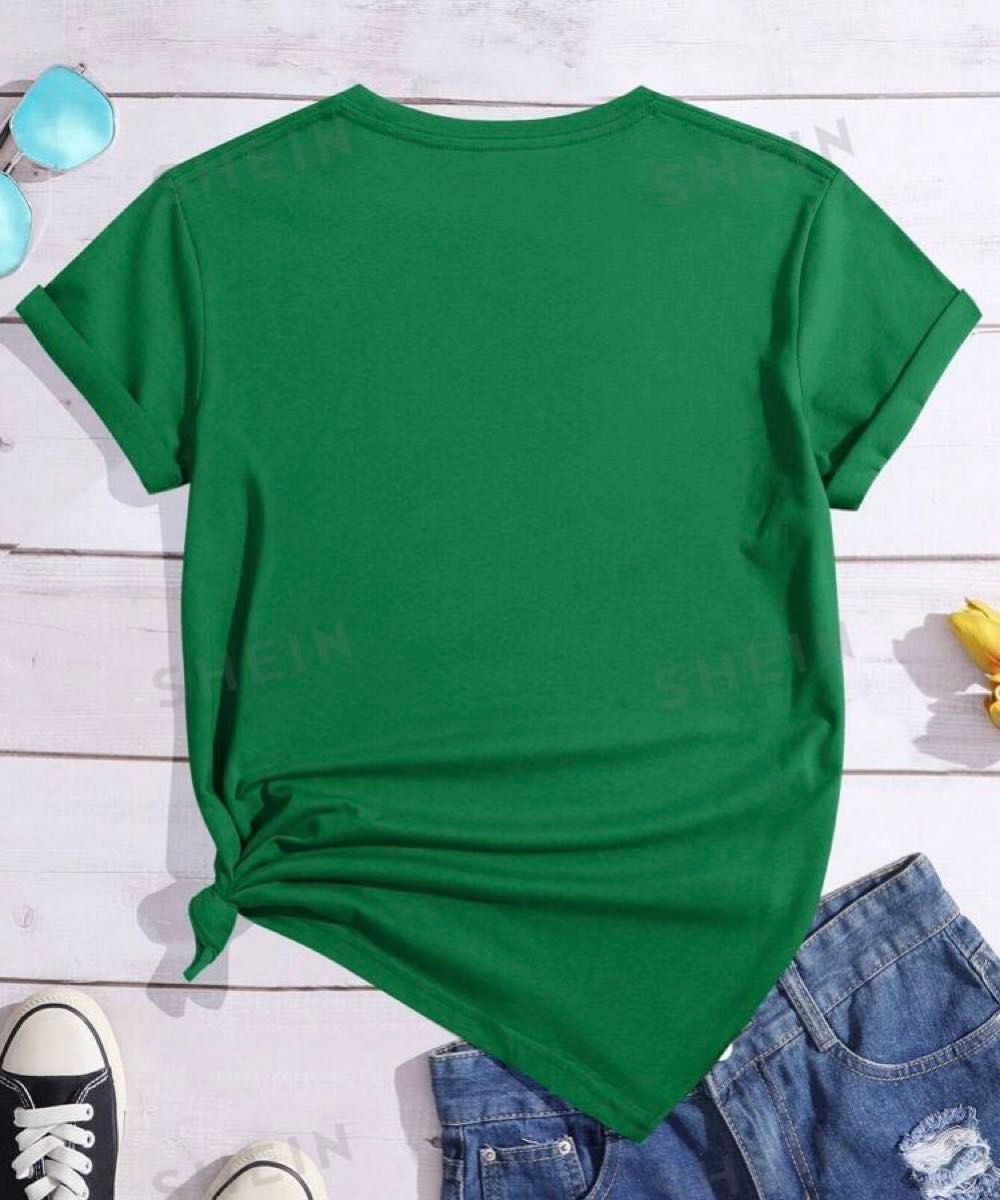 猫柄　 半袖Tシャツ　グリーン　Tシャツ トップス