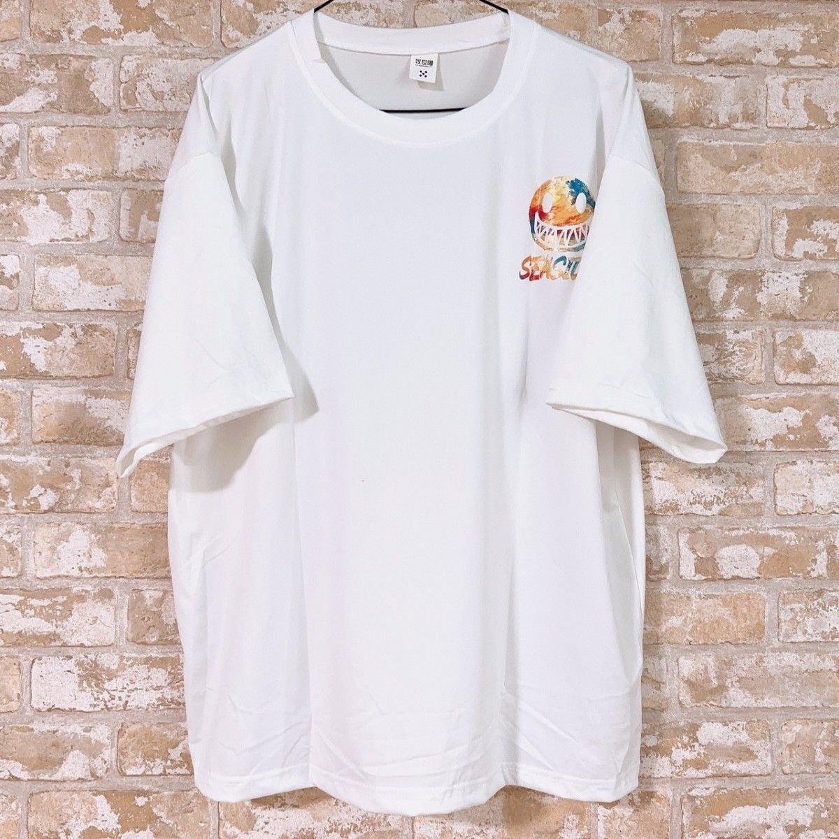 大人気　オーバーサイズ　tシャツ　ビッグシルエット　半袖　メンズ　プリント　ストリート　ホワイト　白　XXL　韓国　スマイル