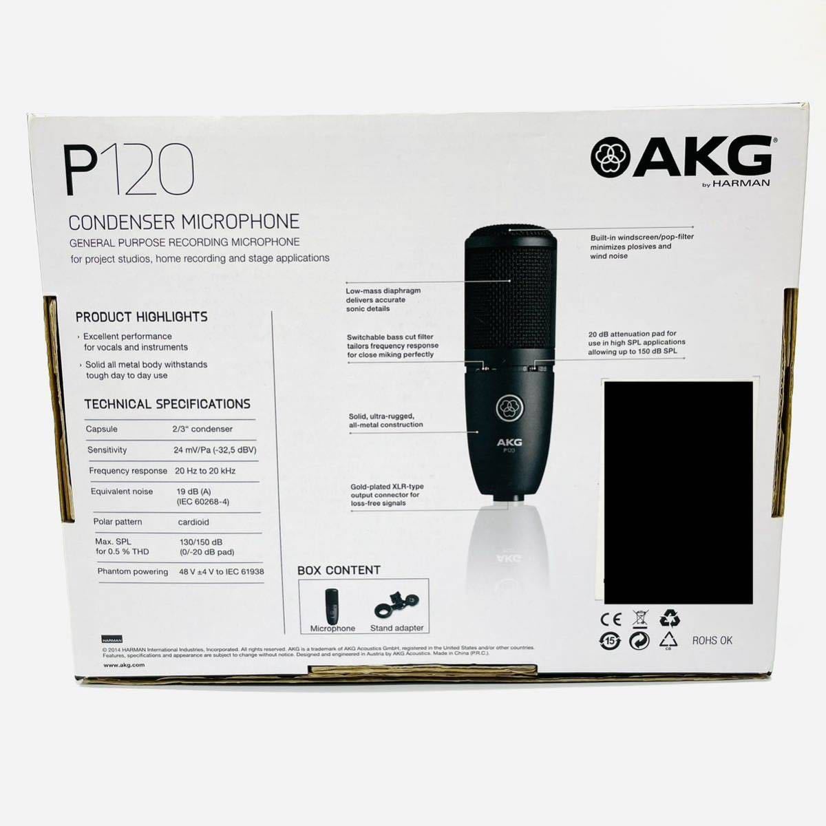 美品 AKG P120 アーカーゲー 高性能汎用録音マイクロホン コンデンサー型 カーディオイド スタンドアダプター 箱付き 送料無料_画像10