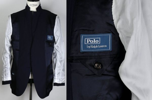 イタリア製 POLO by Ralph Lauren ポロラルフローレン ストライプ ウール ジャケット 2 タック パンツ メンズ スーツ 39R b7358