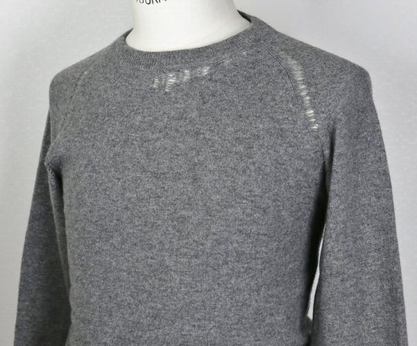 04AW Dior Homme ディオールオム クラッシュ レザー エルボーパッチ クルーネック カシミヤ ニット セーター XS cashmere sweater b7848_画像3