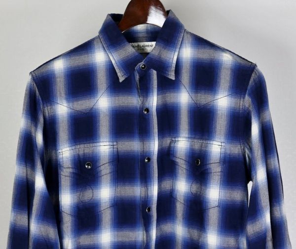 SAINT LAURENT PARIS サンローランパリ オンブレチェック ウエスタンシャツ size S 4555433 Y019P ombre check western shirt b6610_画像2