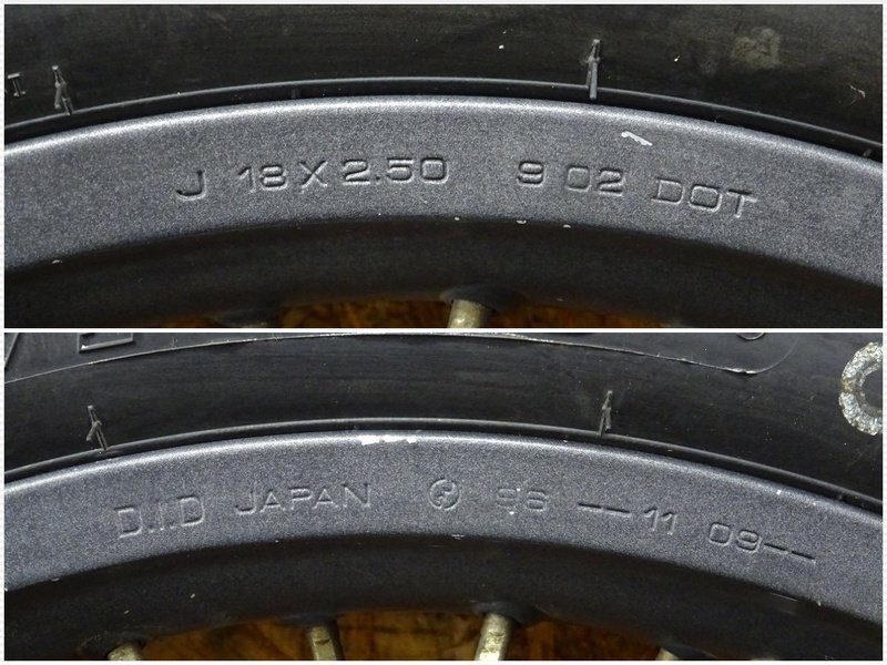 【240302】FTR223(MC34-1152)■ ホイール前後セット フロント/18×2.50 リア/18×3.00 中古タイヤ ファイヤーパターン WF-920 メーターギア_画像2