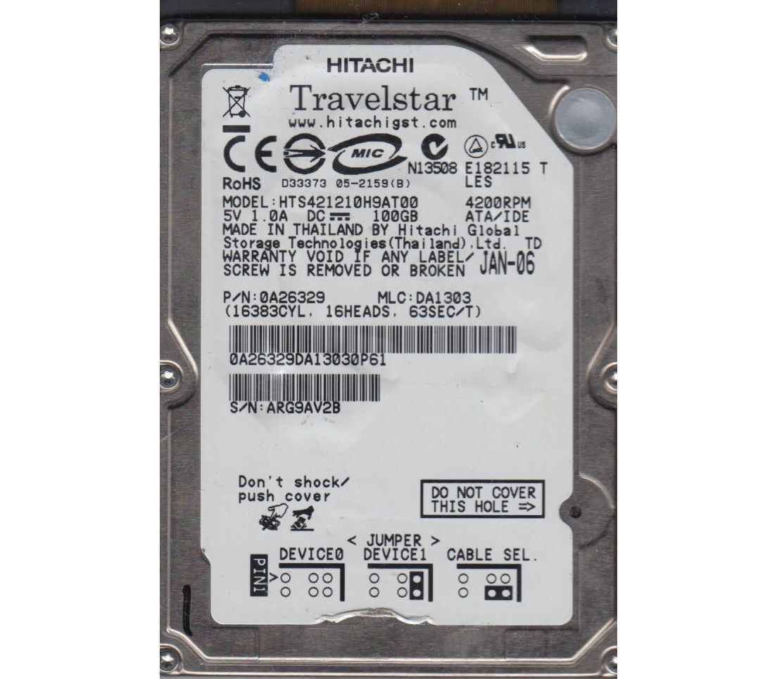 ★中古動作品★2.5インチ ノート用HDD 100GB　日立　IDE ハードディスク　HTS421210h9AT00 4200RPM★送料無料★初期保障あり_画像1