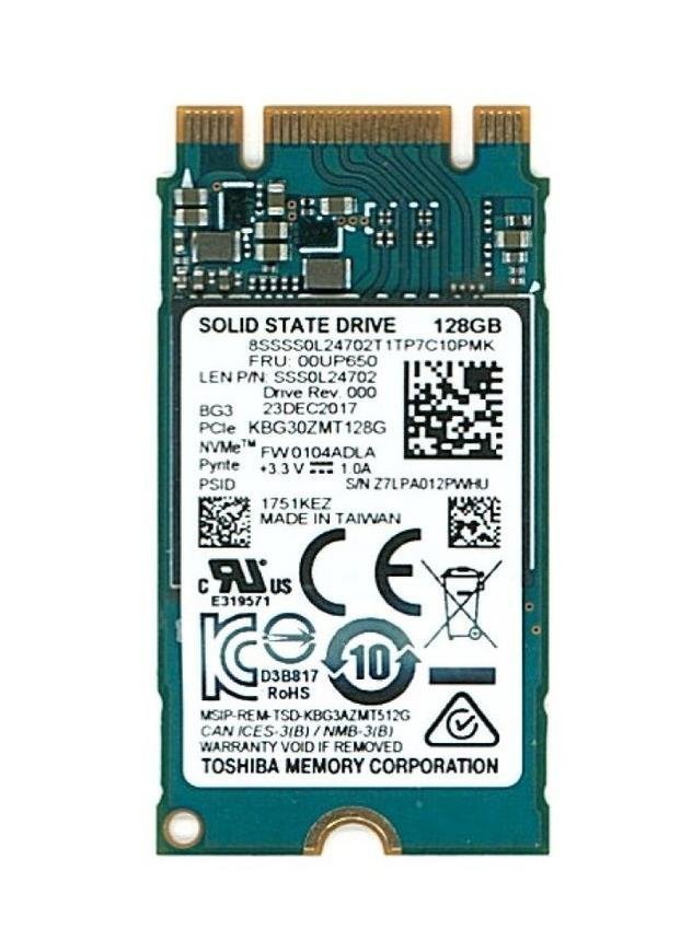 送料無料 ★SOLID STATE DRIVE M.2 SSD 2242 NVMe Toshiba KBG30ZMT128G　128GB【中古動作品】_画像1