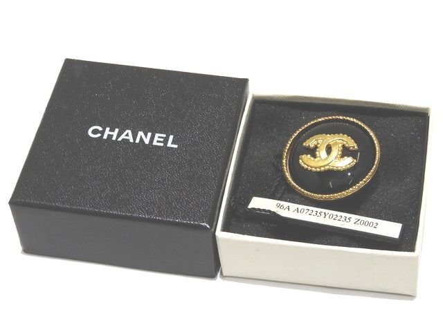  прекрасный товар 96A CHANEL Chanel раунд type брошь здесь Mark * Gold цвет × черный A07235Y02235 женский V seat 000/6C