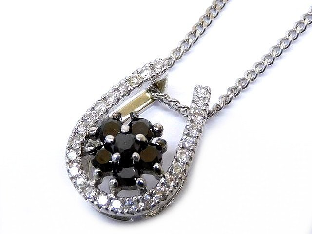 K14 WG ホワイトゴールド ネックレス ☆ ダイヤ ブラックダイヤ 0.41ct トップ レディース アクセサリー □6C マム100_画像1