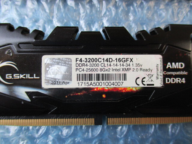 G.SKILL FLARE X 8GB×2枚 計16GB DDR4-3200 1.35V 中古動作品 デスクトップ メモリ 【DM-752】_画像4