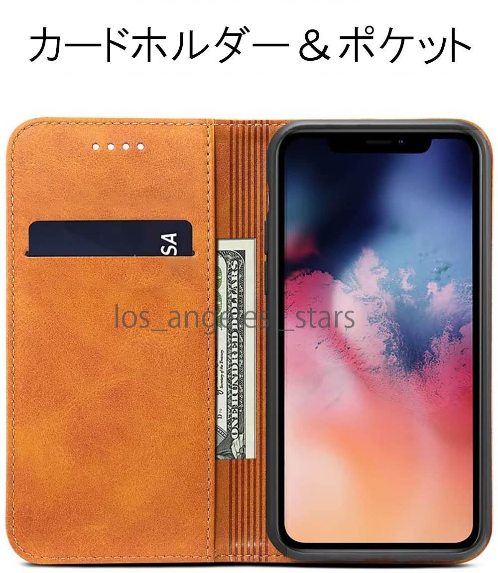 11 iPhone11 ケース カバー 手帳型 ベルトなし シンプル 手帳 茶色 ブラウン 革 送料無料 スタンド機能 _画像2