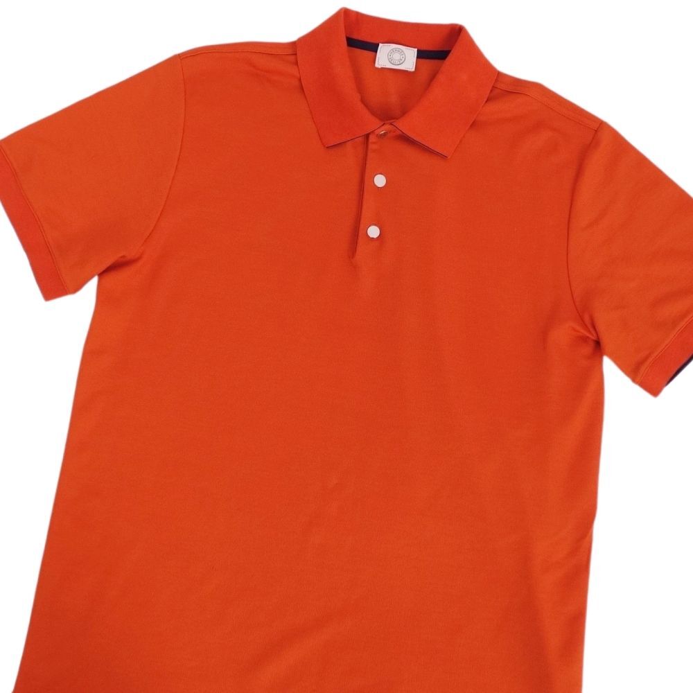  прекрасный товар Hermes HERMES рубашка рубашка-поло Serie кнопка Short рукав олень. . хлопок tops мужской L orange cf03dr-rm11e27026