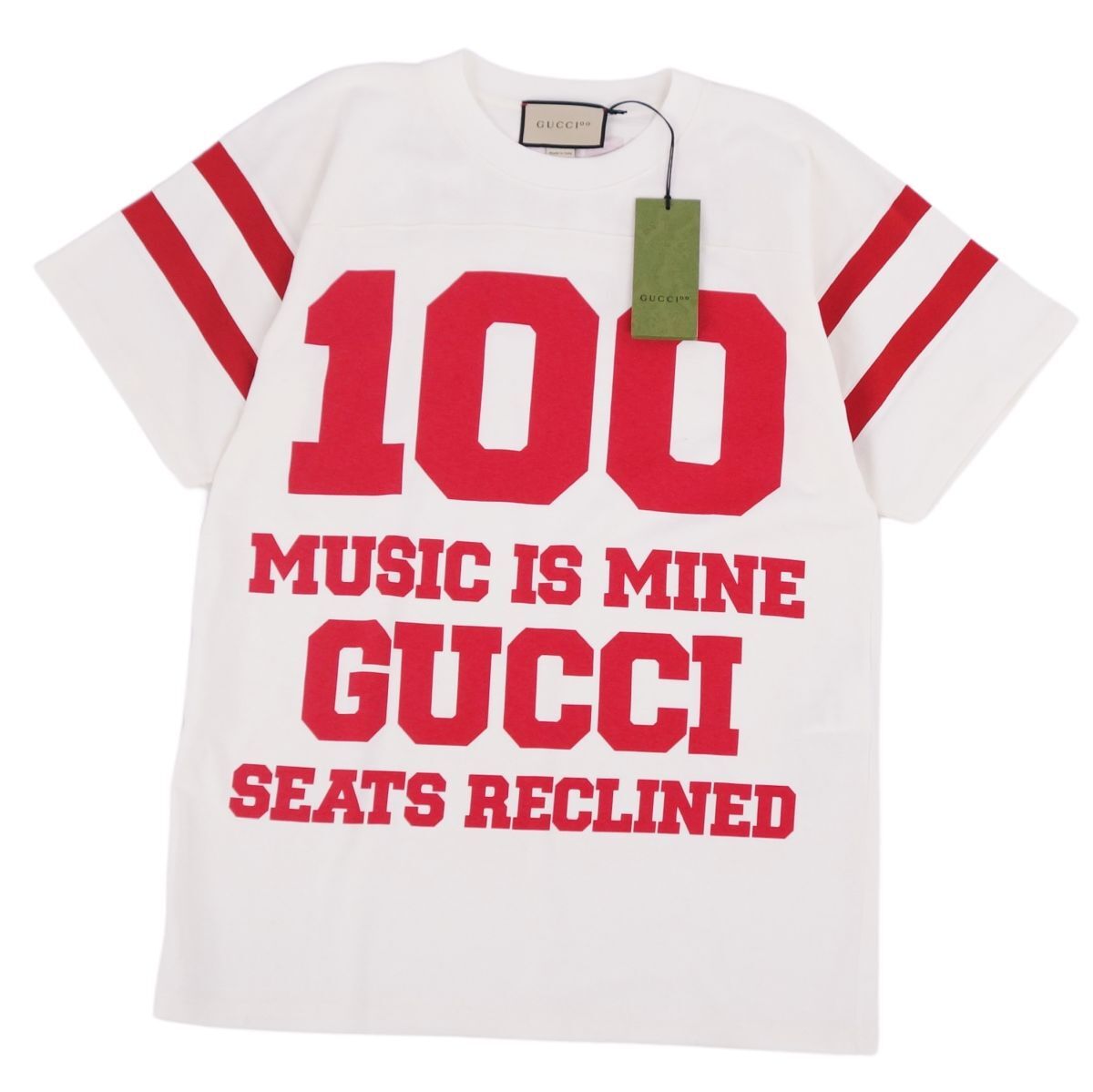 極美品 グッチ GUCCI Tシャツ カットソー 100周年 MUSIC IS MINE 半袖 ショートスリーブ ロゴ トップス メンズ XS cf03oe-rm11f09271