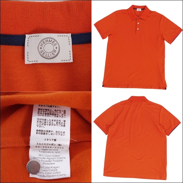  прекрасный товар Hermes HERMES рубашка рубашка-поло Serie кнопка Short рукав олень. . хлопок tops мужской L orange cf03dr-rm11e27026