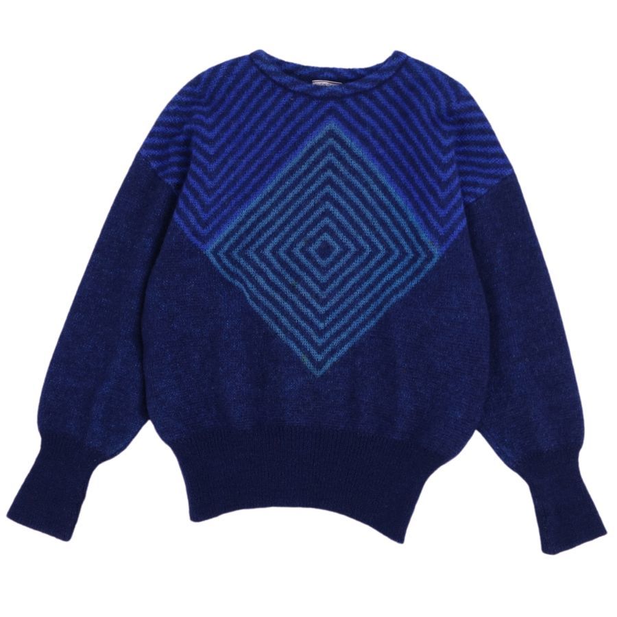 Vintage イヴサンローラン Yves Saint Laurent ニット セーター 長袖 幾何学柄 ウール トップス レディース M ブルー cf03me-rm04c14701_画像1