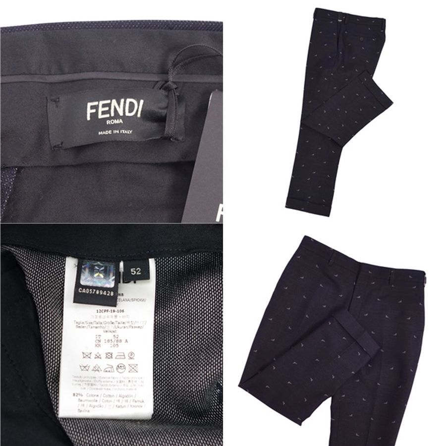 極美品 フェンディ FENDI セットアップ スーツ ジャケット パンツ 総柄 コットン シングル メンズ 48 ダークネイビー cf03oe-rm11c14738_画像10