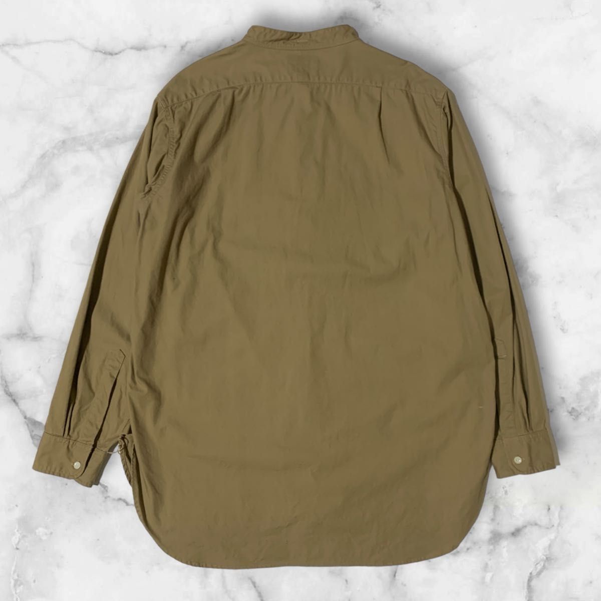 【超美品】即完売 BONCOURA バンドカラー ロングシャツ ミリタリー ベージュ 長袖シャツ 40サイズ