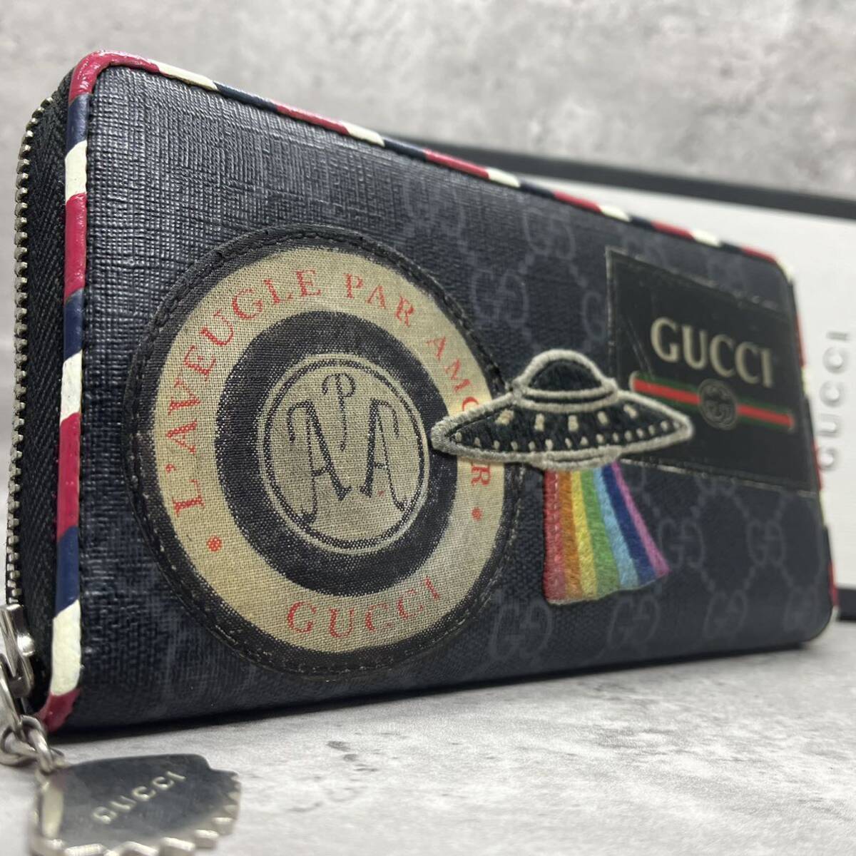 未使用級】 GUCCI グッチ 長財布 ラウンドファスナー ナイトクーリエ 