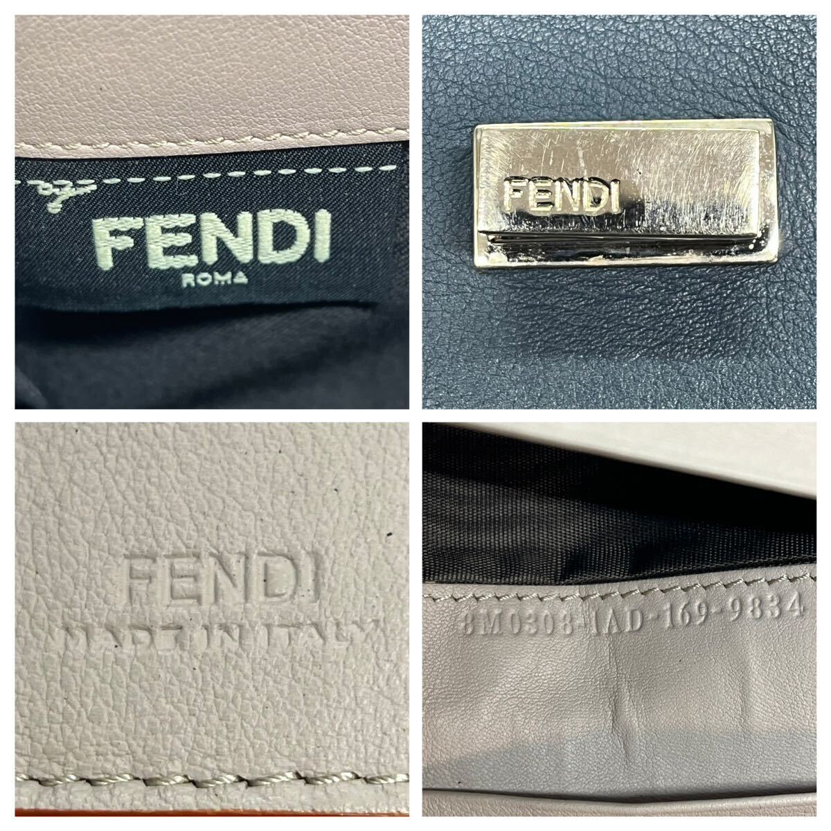 【極美品】 FENDI フェンディ メンズ ビジネス 三つ折り財布 ピーカブー ターンロック レザー 本革 青 ブルー コンチネンタルウォレットの画像10