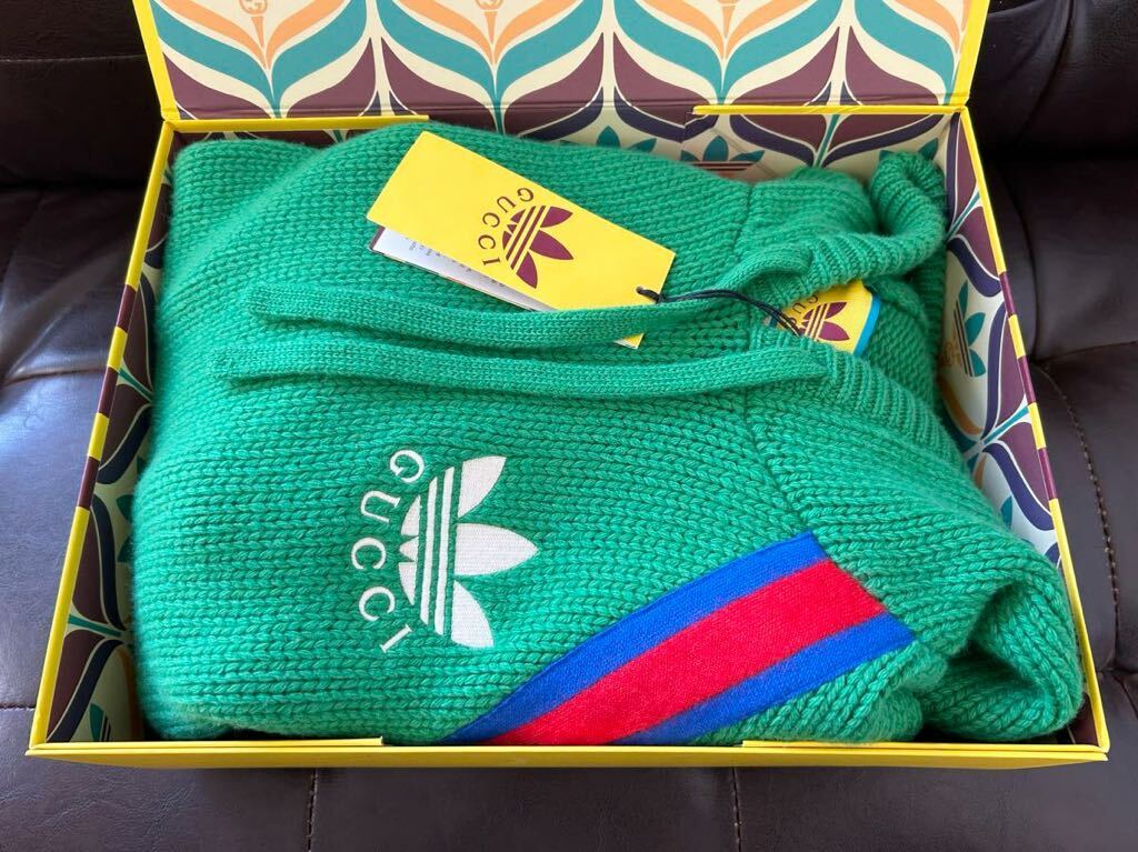 【 1円スタート！新品 】GUCCI × adidas グッチ アディダス プルオーバーパーカー ウール セーター ニット アウター 刺繍 M 723079_画像1