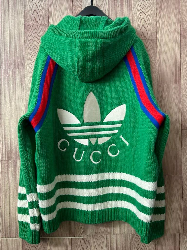 【 1円スタート！新品 】GUCCI × adidas グッチ アディダス プルオーバーパーカー ウール セーター ニット アウター 刺繍 M 723079_画像3