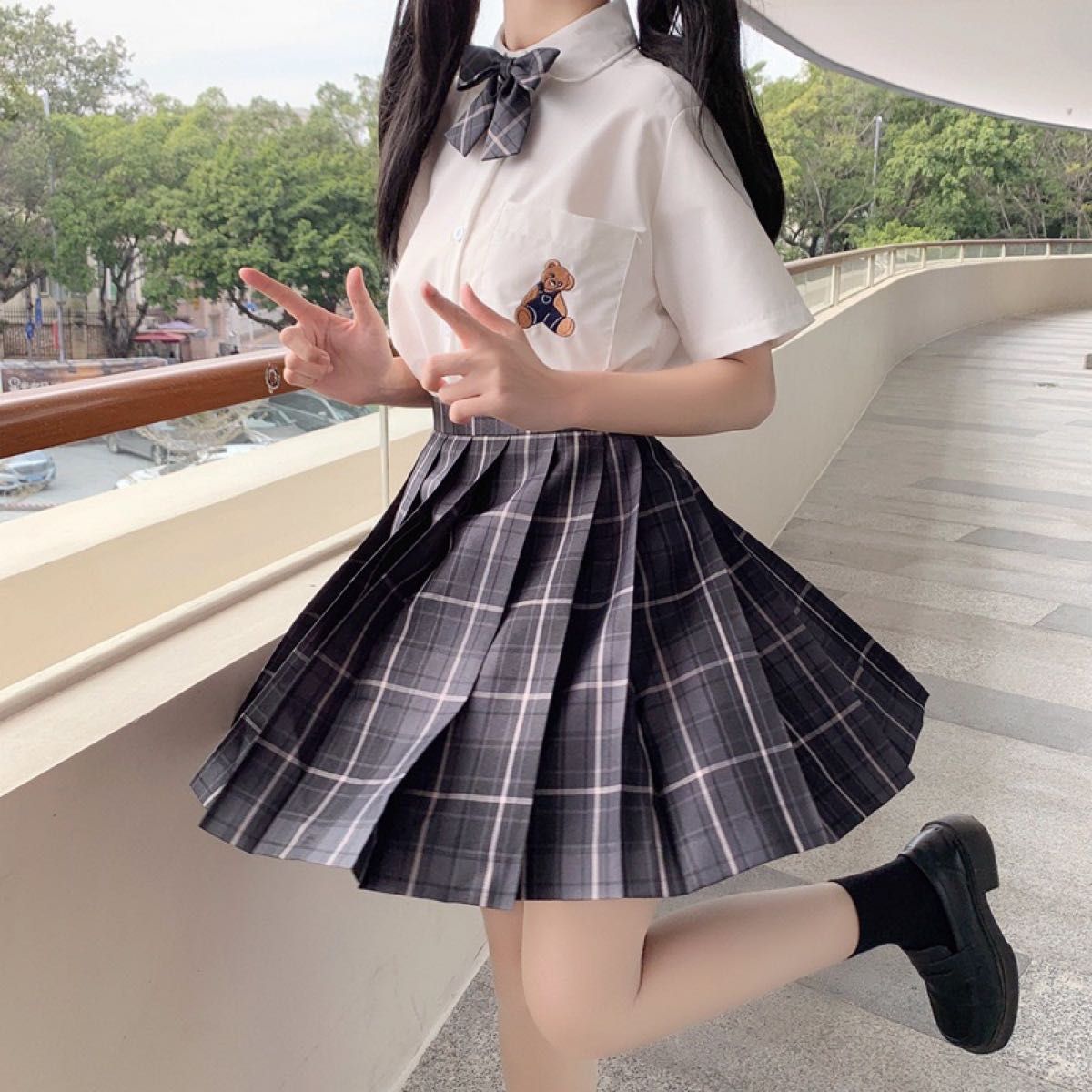 高校制服 XL スカート リボン セット チェック柄 女子高生 コスプレ