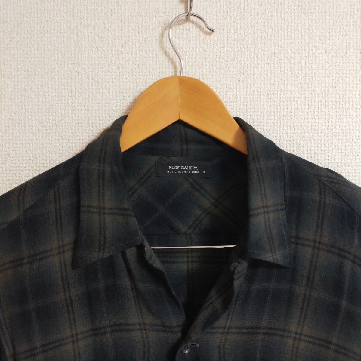 RUDE GALLERY ルードギャラリー チェックシャツ 開襟シャツ 長袖 レーヨン 日本製 3 ブラック(黒）