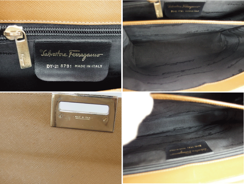 Salvatore Ferragamo サルヴァトーレフェラガモ ガンチーニ レザー キャメル ブラウン ゴールド金具 2WAYバッグ /B7498_画像9