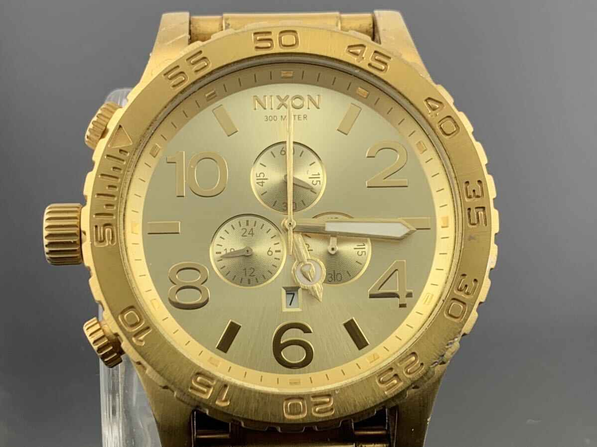 [A1278]1円～☆メンズ腕時計 クォーツ ニクソン NIXON クロノグラフ THE51-30 ゴールドカラー 動作品の画像3