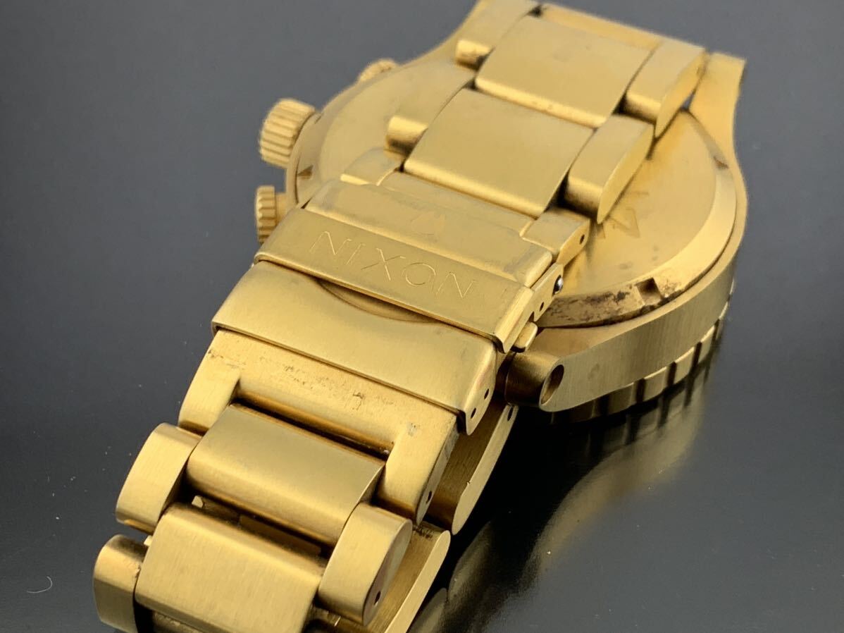 [A1278]1円～☆メンズ腕時計 クォーツ ニクソン NIXON クロノグラフ THE51-30 ゴールドカラー 動作品の画像7